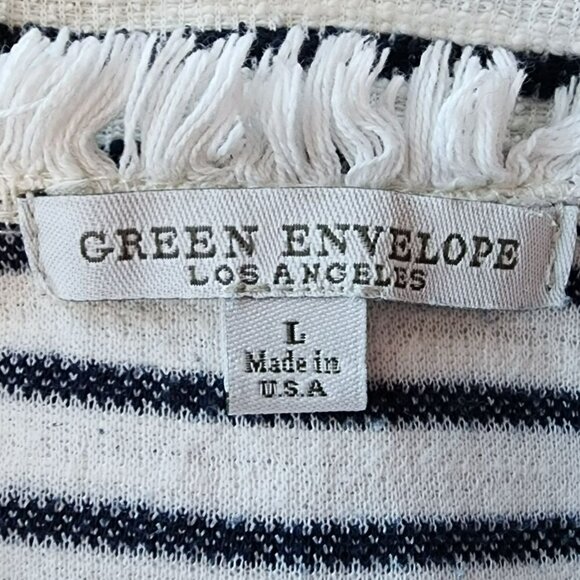 Green Envelope Striped Frayed Blue White Textured Knit Top Womens Large - Picture 5 of 6